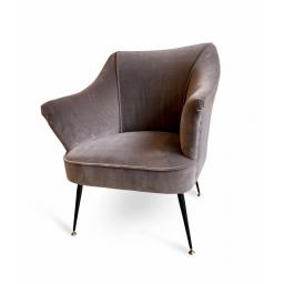 1950s Italian Armchair Grey Velvet in the Manner of Gio Ponti