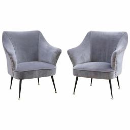 Pair of 1950's Italian armchairs Gio Ponti in light grey velvet