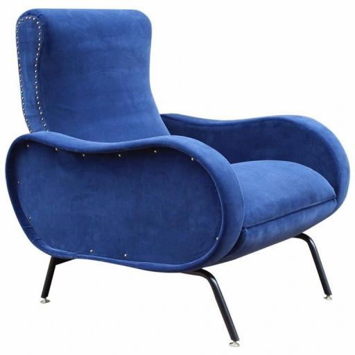 Rare Marco Zanuso Reclining Armchair Upholstered In Blue Velvet - SOLD