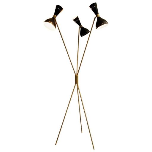 Italian Tripod Brass and Steel Floor Lamp attributed to Stilnovo