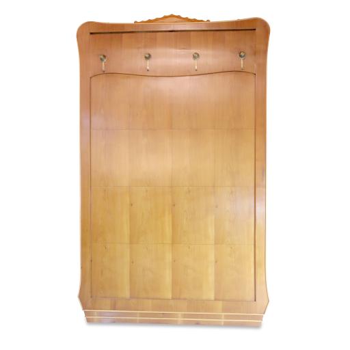 Italian Cherry Wall Panel / Coat Rack with Brass Hooks, 1950's