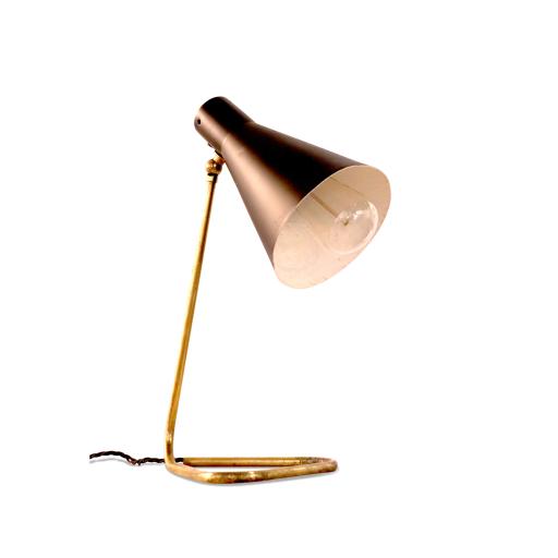 1950's Italian desk / table lamp with brass base black enamelled steel shade