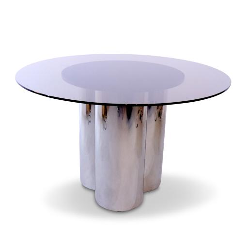 Italian Smoked Glass Circular Dining Table Set on a Tubular Chrome Base, 1970s - SOLD