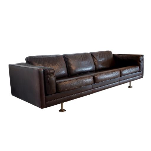 Illum Wikkelso, Three-Seater Sofa in Original Dark Brown Leather, 1960s -SOLD