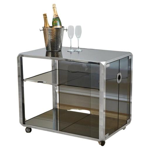 Willy Rizzo Italian Bar cart, Chrome & Smoked Glass, 1970s - SOLD