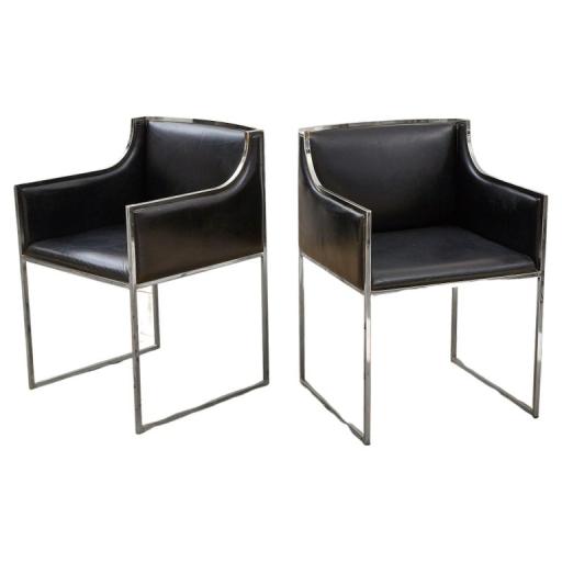 Pair of Italian Vintage Chairs, Leather with Chrome, Attributed to Willy Rizzo, 1970s -SOLD