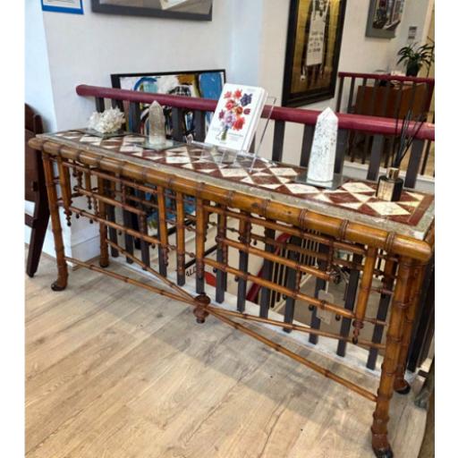 Antique Faux Bamboo Console With Stoneware Ceramic Tile Top