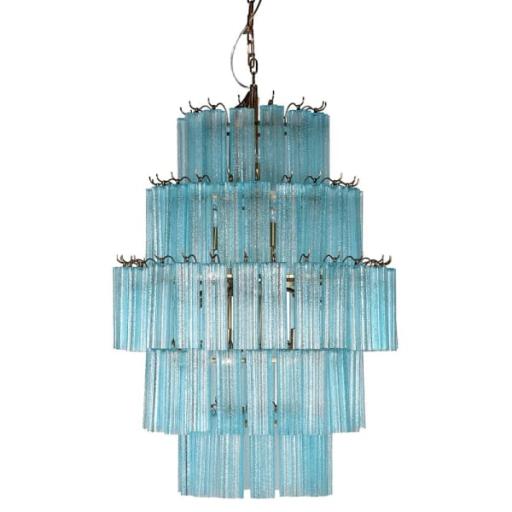 Frosted Turquoise Glass Tiered Chandelier