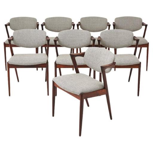 Set of 8 Mid century Model 42 Kai Kristiansen Rosewood dining chairs