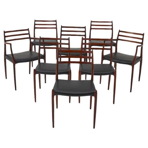 Set of 8 Rosewood Niels Otto Moller dining chairs model 78 & model 62