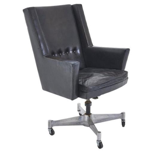 Vintage black leather George Nelson Swivel office chair