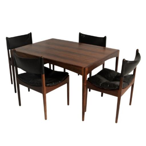 Danish Mid-Century Rosewood & Black Leather Dining Chairs & Table By  Kristian Solmer Vedel For Soren Willadsen