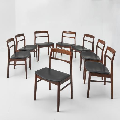 Rosewood & Black Leather Mid 20th Century Dining Chairs By Henning Kjaernulf