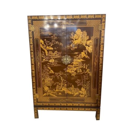 Vintage Drexel Heritage Illuminated Chinoiserie Cabinet With Mirrored Back