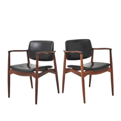 Model No 671 Eric Bush Rosewood & Black Leather Chairs