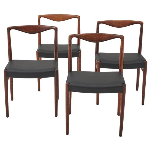 Set of four Rosewood & Black Leather Dining Chairs by Kai Lyngfeldt-Larsen