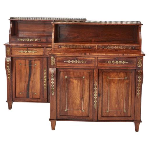 Pair Of Regency Period Rosewood & Brass Inlaid Chiffoniers