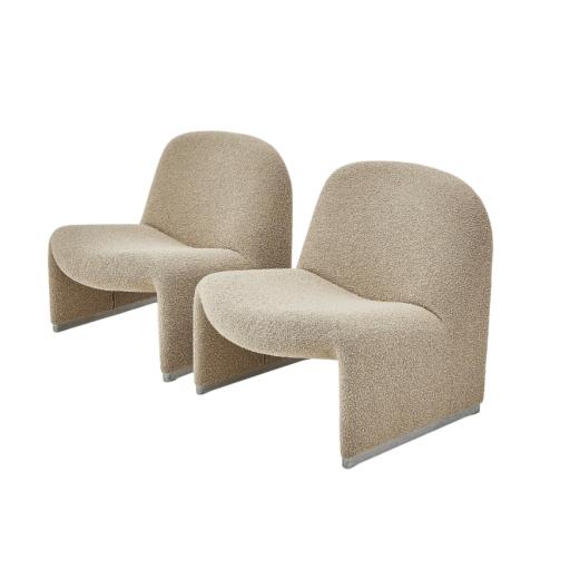 Pair of Mid-Century Modern Alky Lounge Chairs in Bouclé by Giancarlo Piretti