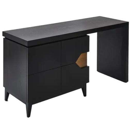 Bespoke Handmade In The UK Black Ash Solid Wood Desk With Brass Detailing