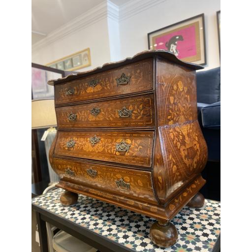 Bombe Dutch Antique Marquetry Chest Of Drawers With Floral Motif