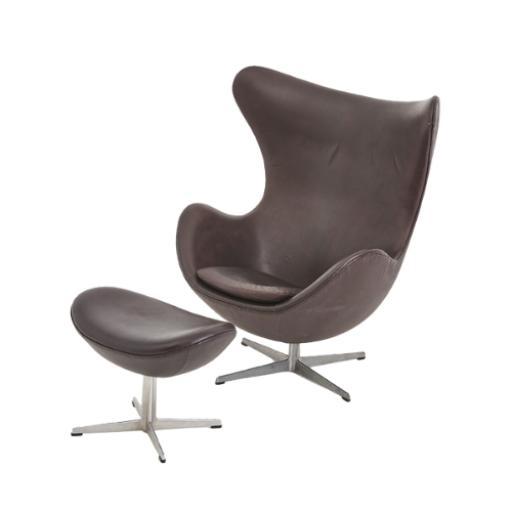 Vintage Chocolate Brown Leather Fritz Hansen Egg Chair With Footstool