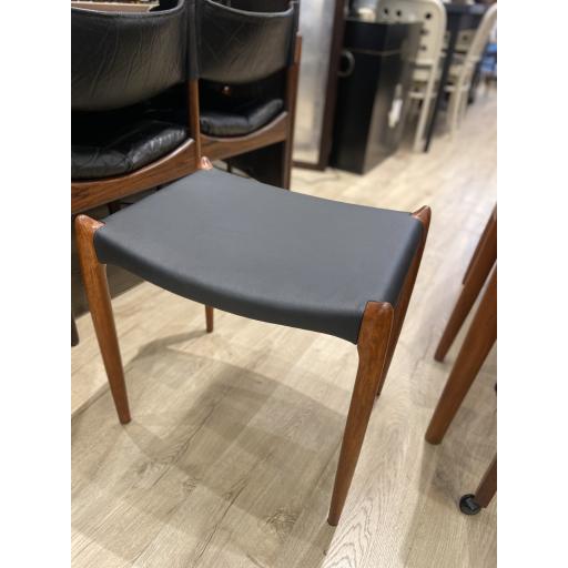 Niels Otto Moller Model 78 Black Leather & Rosewood Stool