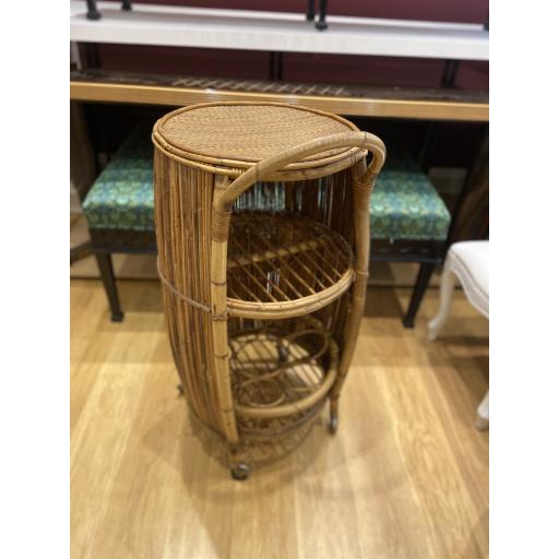 Vintage Italian 1970's Barrel Bamboo Bar Cart / Drinks Trolley