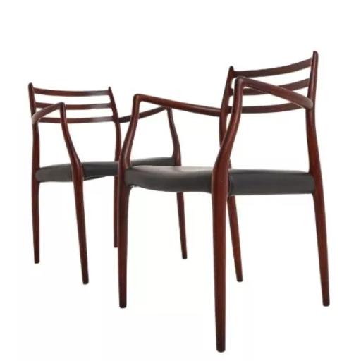 Danish 1960's Mahogany & Black Leather Niels Otto Moller 'Model 62' Armchairs