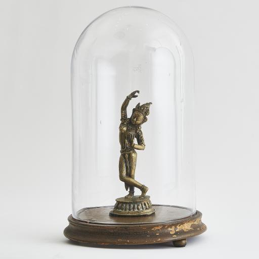 Victorian Glass Dome With Vintage Indian 'Queen Maya' Brass Dancing Figure