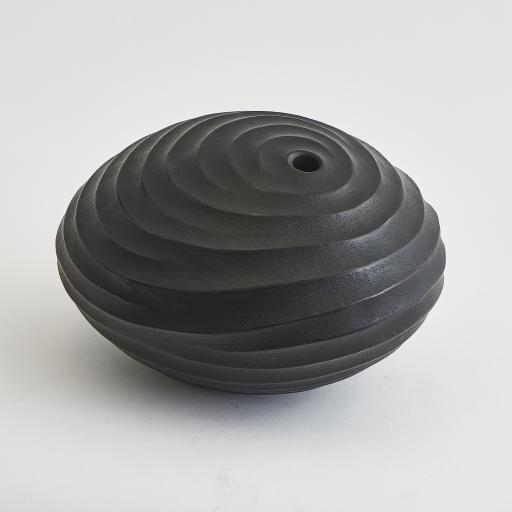 Black Caved Glass Ornament In The Manner Of Massimo Micheluzzi