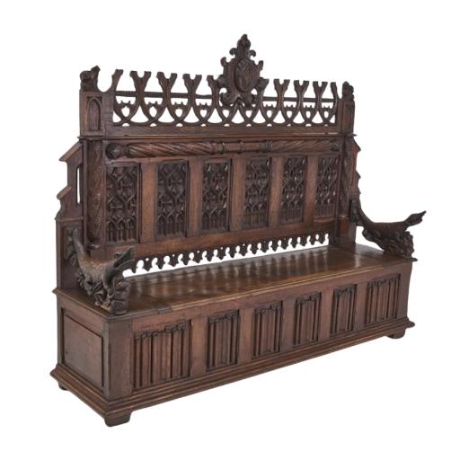 19th Century Antique Gothic Revival Church Bench Settle