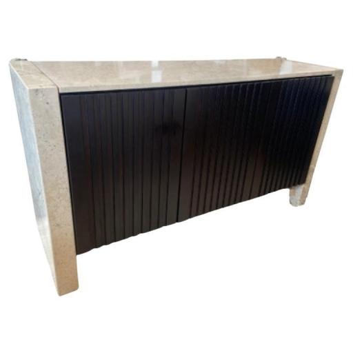 Contemporary Travertine Sideboard With Black Fronted Doors