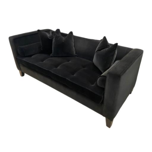 Contemporary Black Velvet Three Seater Sofa
