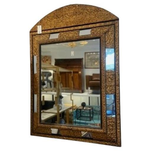 Large Ornate Antique 19th Century Mirror With Brass Frame
