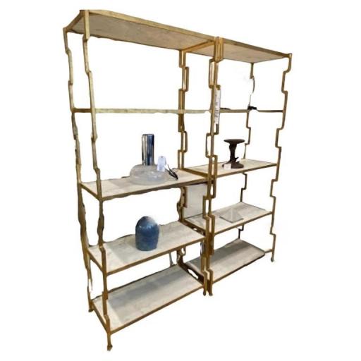 Pair Of Vintage Marble Shelving Unit With Brass Frames