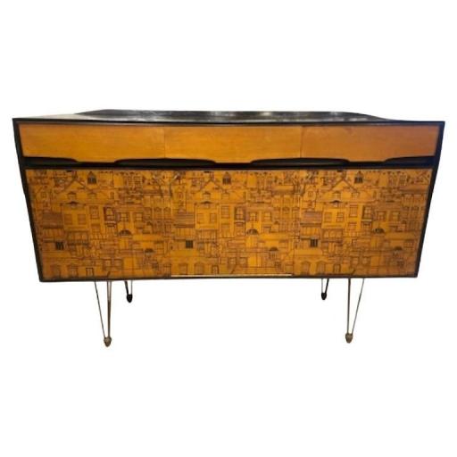 Original Robert & Dorothy Heritage City Scape Birch & Ebonised Wood Sideboard