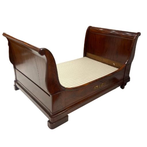 Antique Mahogany French Sleigh Bed With Brass details