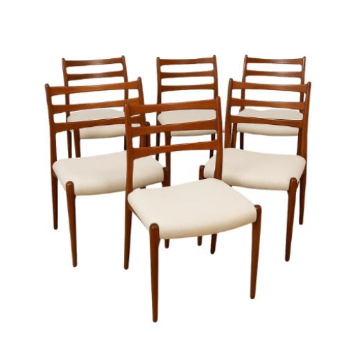 A Set Of Six Niels Otto Moller Dining Chair In Teak Recently Reupholstered