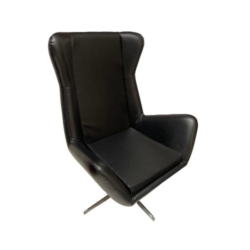 Vintage Black Leather Swivel Lounge Chair With Chrome Base