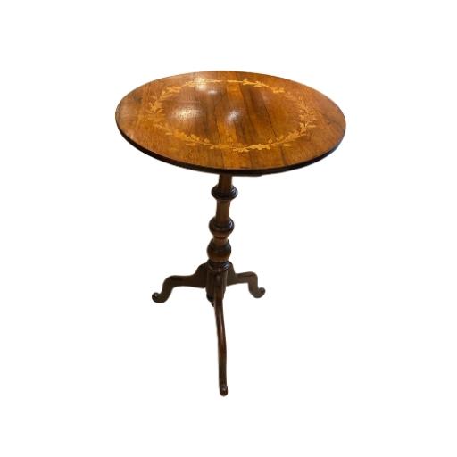 Antique Pedestal Occasional Table With Floral Wreath Motif
